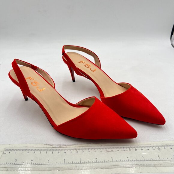 FSJ Red Kitten Heels Pumps Pointed Toe Slingback Sandals Party Casual Dress Shoe - Picture 4 of 8